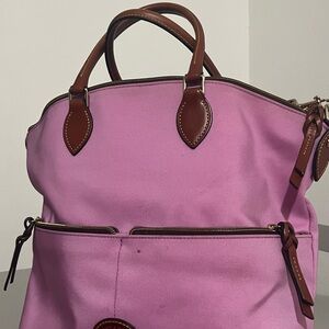 Dooney & Bourke Pink Tote with Brown Leather Trim